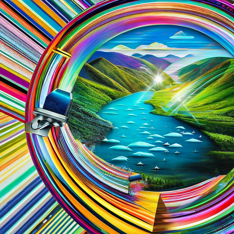 A vision of the future of art, where human imagination and generative AI intertwine to unlock a new dimension of creativity, symbolized by a key turning in a lock to reveal a vibrant, surreal landscape